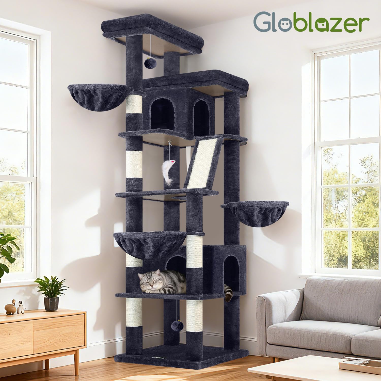 Globlazer torre estable con base sólida para casas con varios felinos.