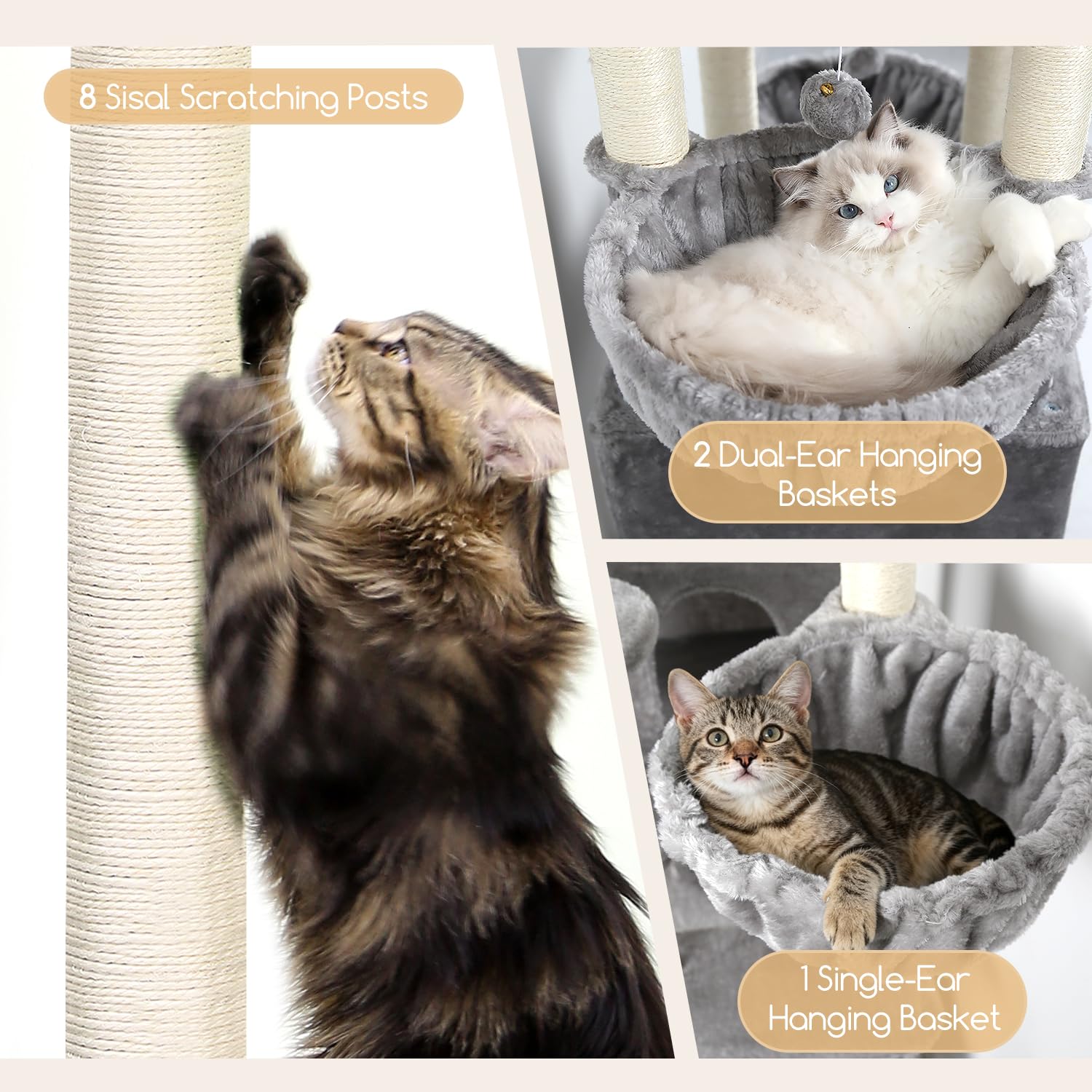 Globlazer torre-gato-82-pulgadas-cestas-colgantes: espacios suaves para siestas y juegos.