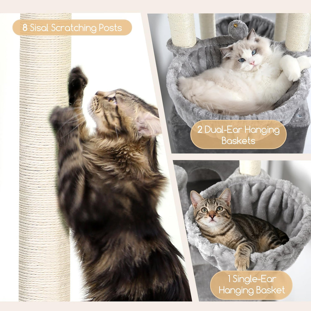 Globlazer torre-gato-82-pulgadas-cestas-colgantes: espacios suaves para siestas y juegos.