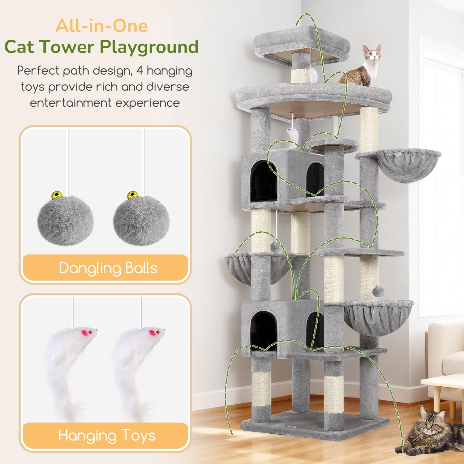 Globlazer torre-gato-82-pulgadas-juguetes-colgantes: estímulo y diversión para gatos.