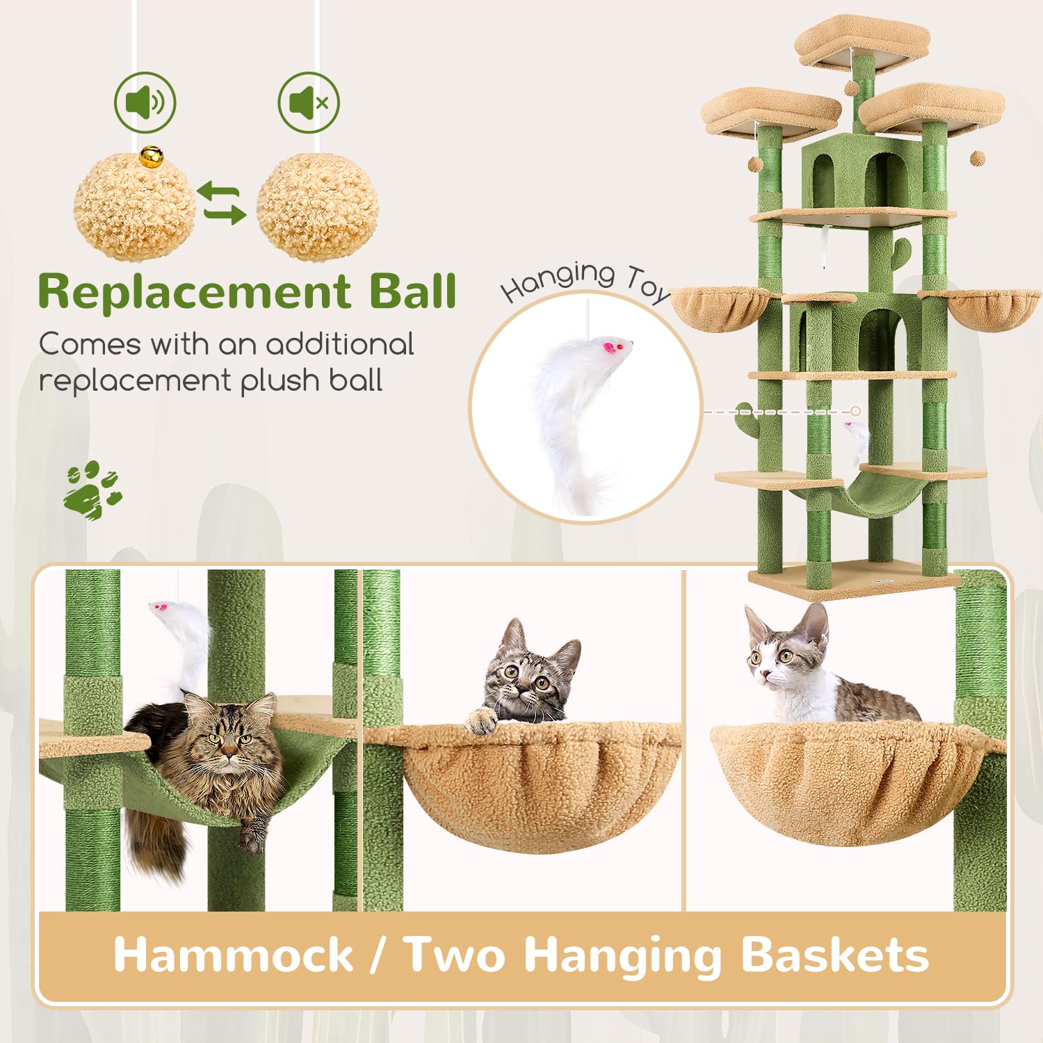 Globlazer torre gato cactus base sólida y estable para juego activo.