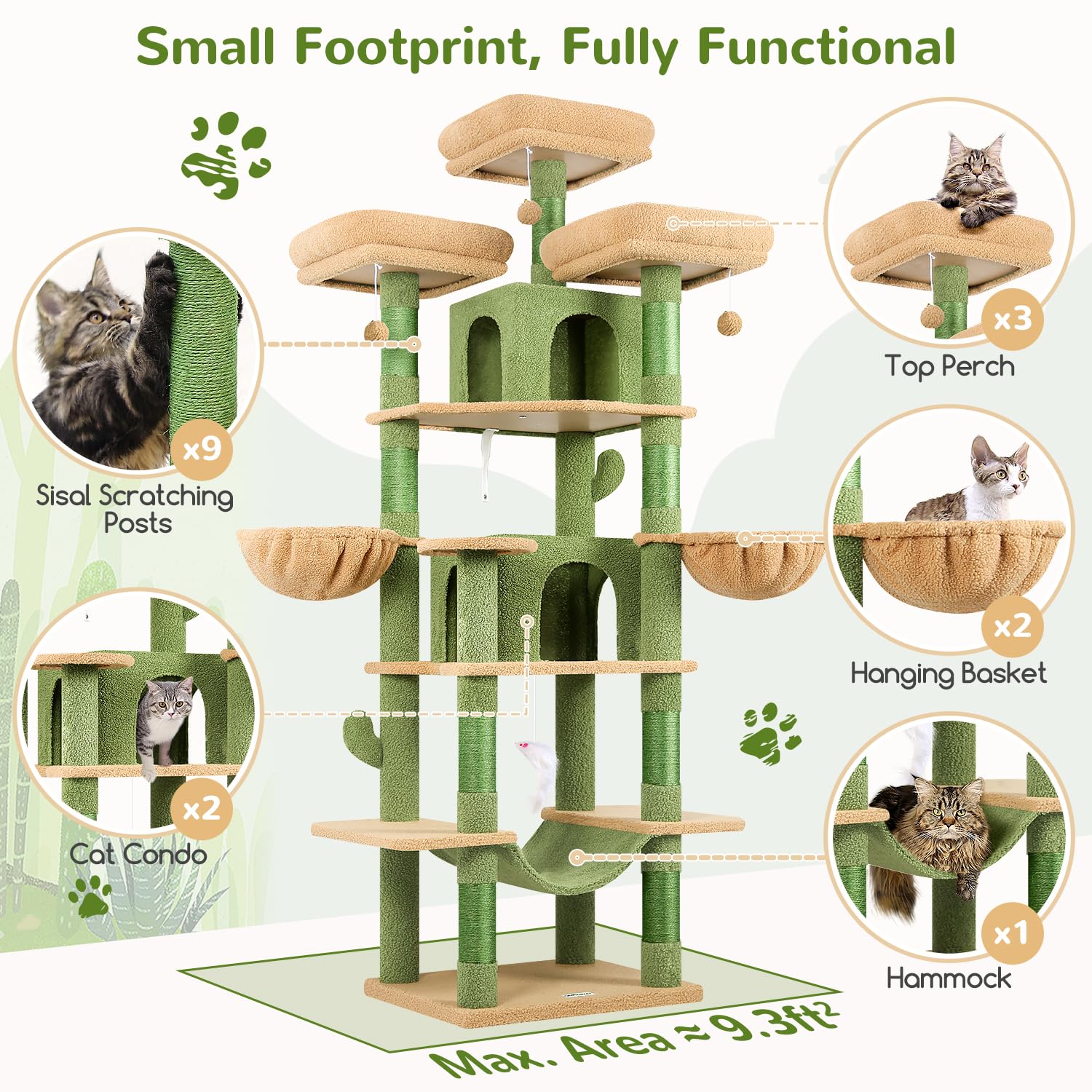 Globlazer torre gato cactus nueve postes de sisal para rascar.