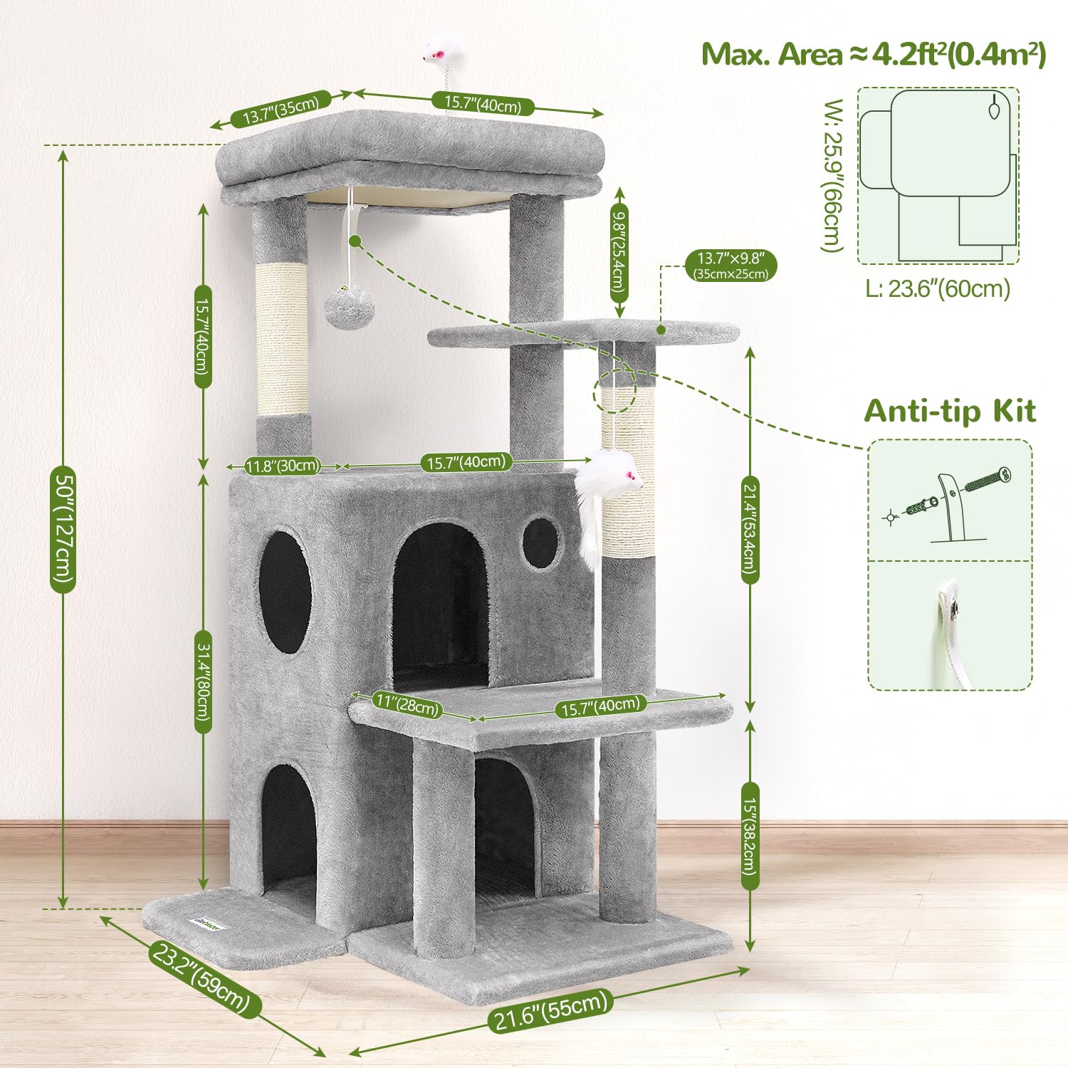 Globlazer torre con dos cuevas para gato para descansar.