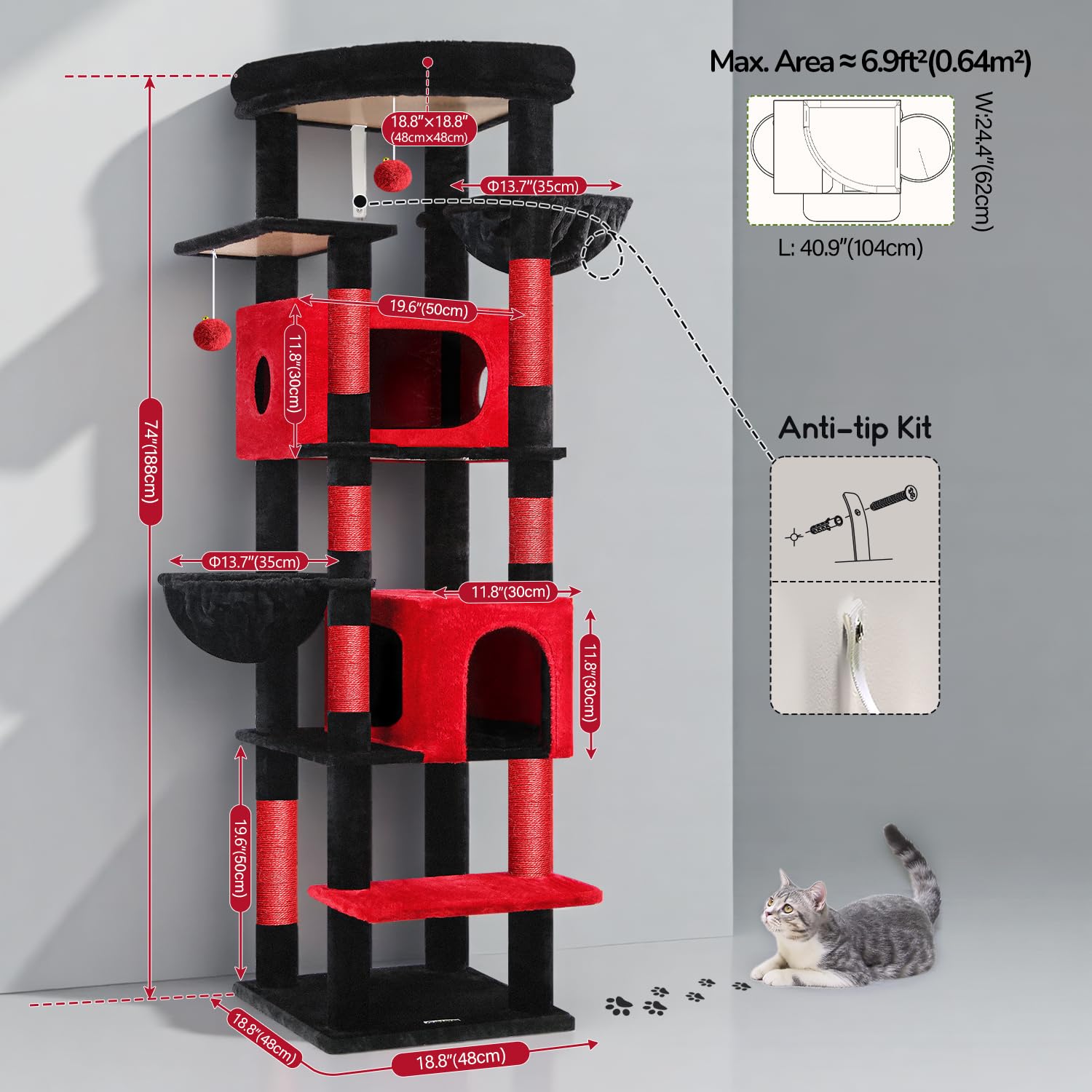 Globlazer torre-gato-gotica-bolas-colgantes: dos bolas peludas para juego interactivo.