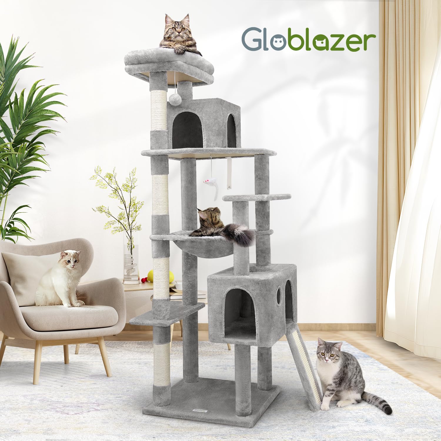 Globlazer Torre Gato Interior: estructura estable para entretenimiento diario.