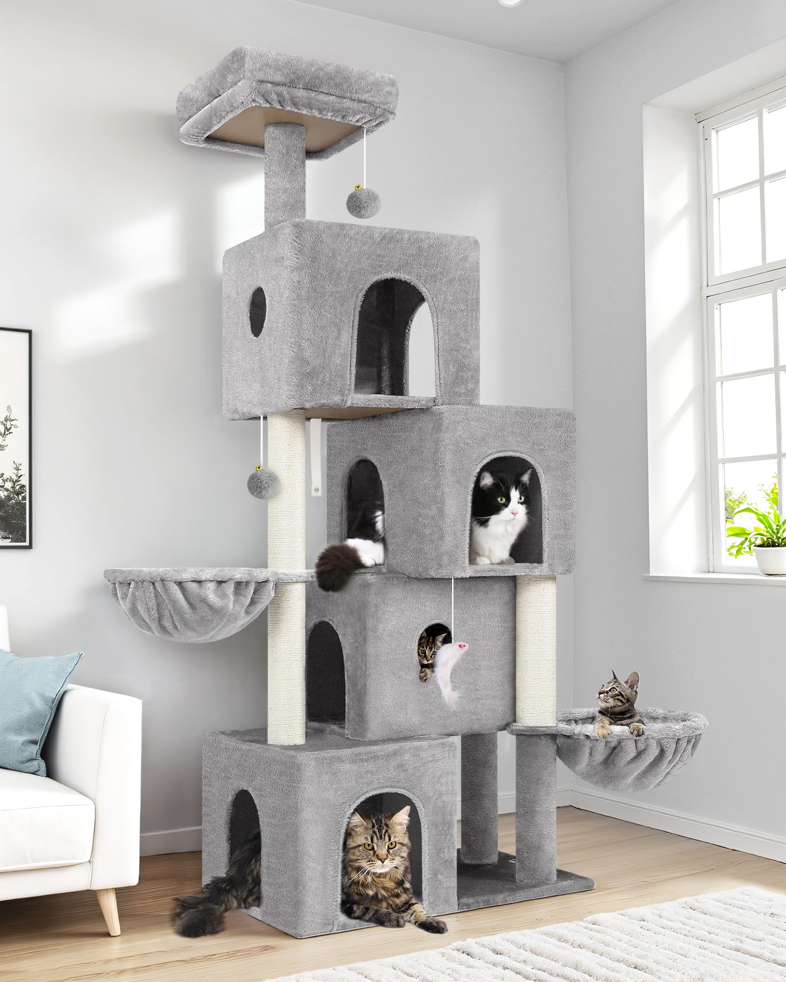 Globlazer torre-gatos-70pulgadas-condos: refugio cómodo para varios felinos en casa.