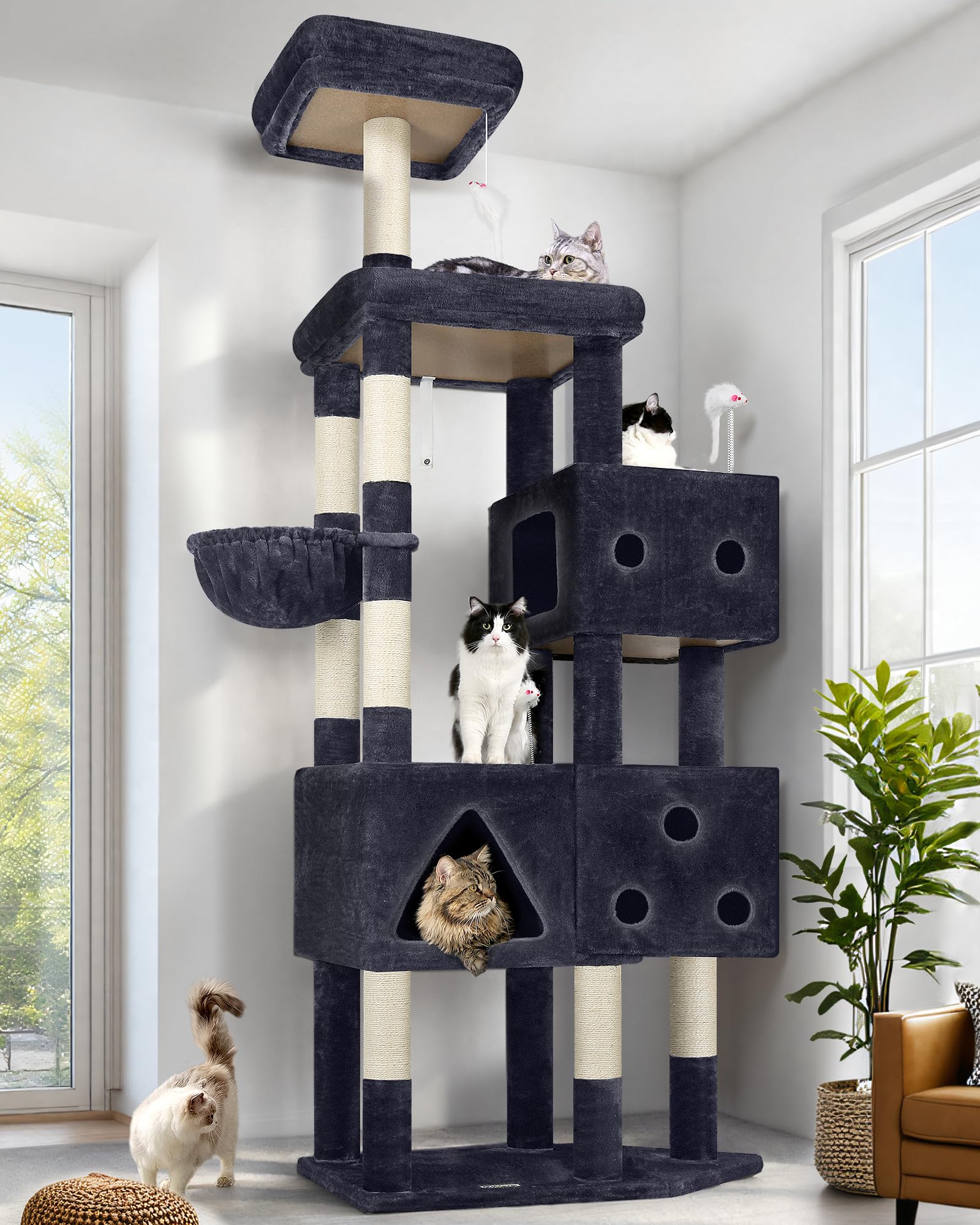 Torre Globlazer de 81 pulgadas en gris oscuro, ideal para gatos grandes y activos.
