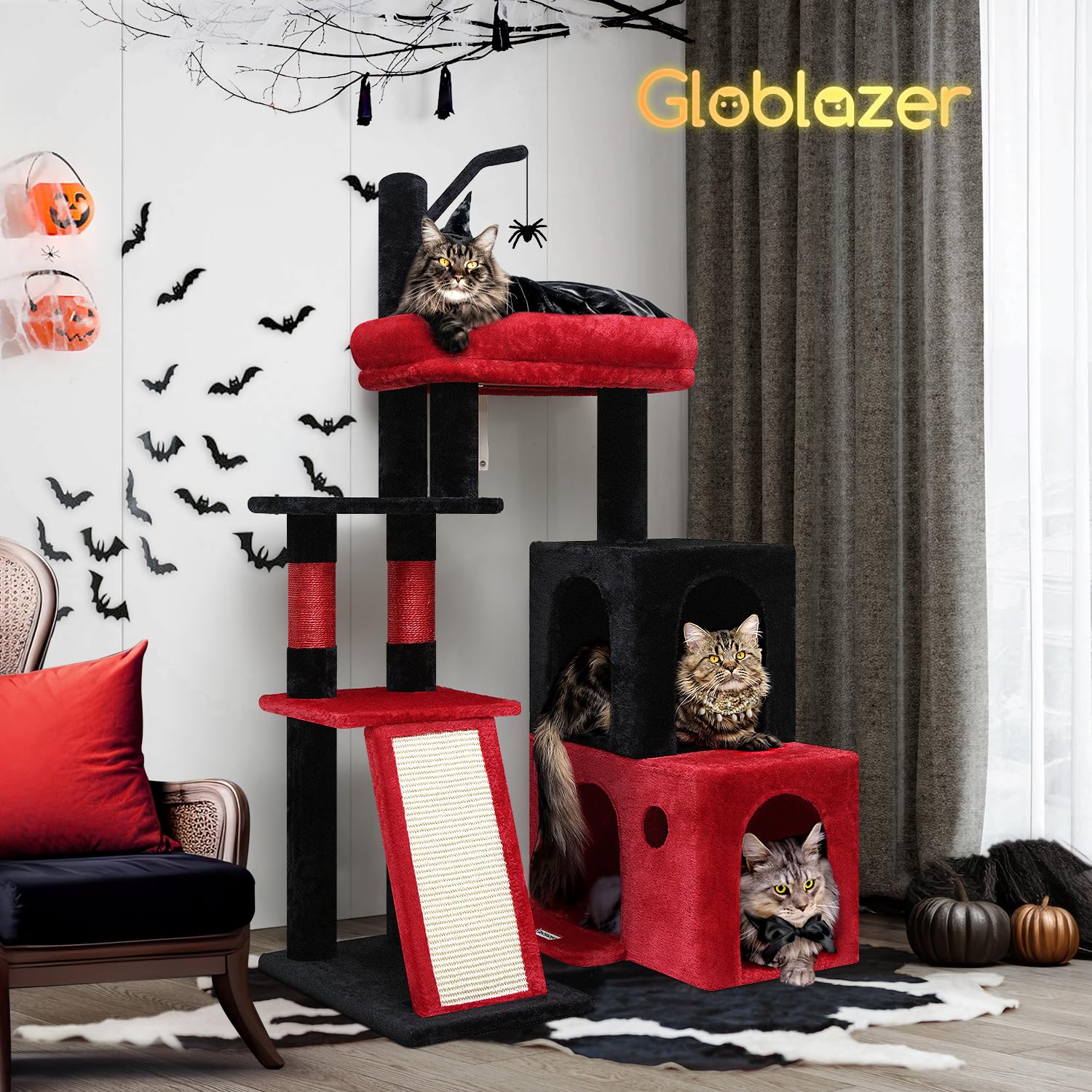Globlazer entretenimiento diario para gatos grandes, estructura robusta con zonas de descanso.