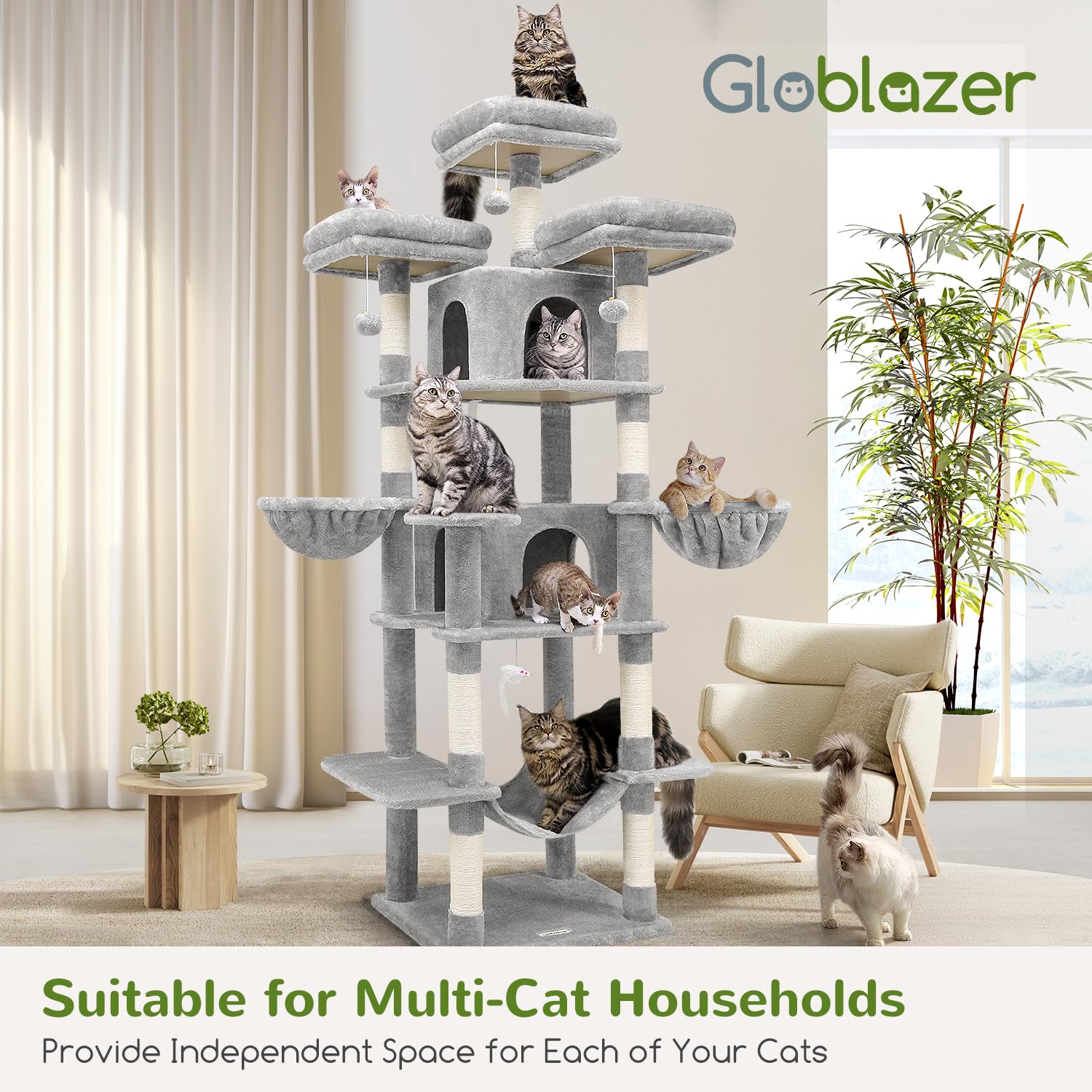 Globlazer vista-general-torre-gatos: diseño robusto para entretenimiento felino