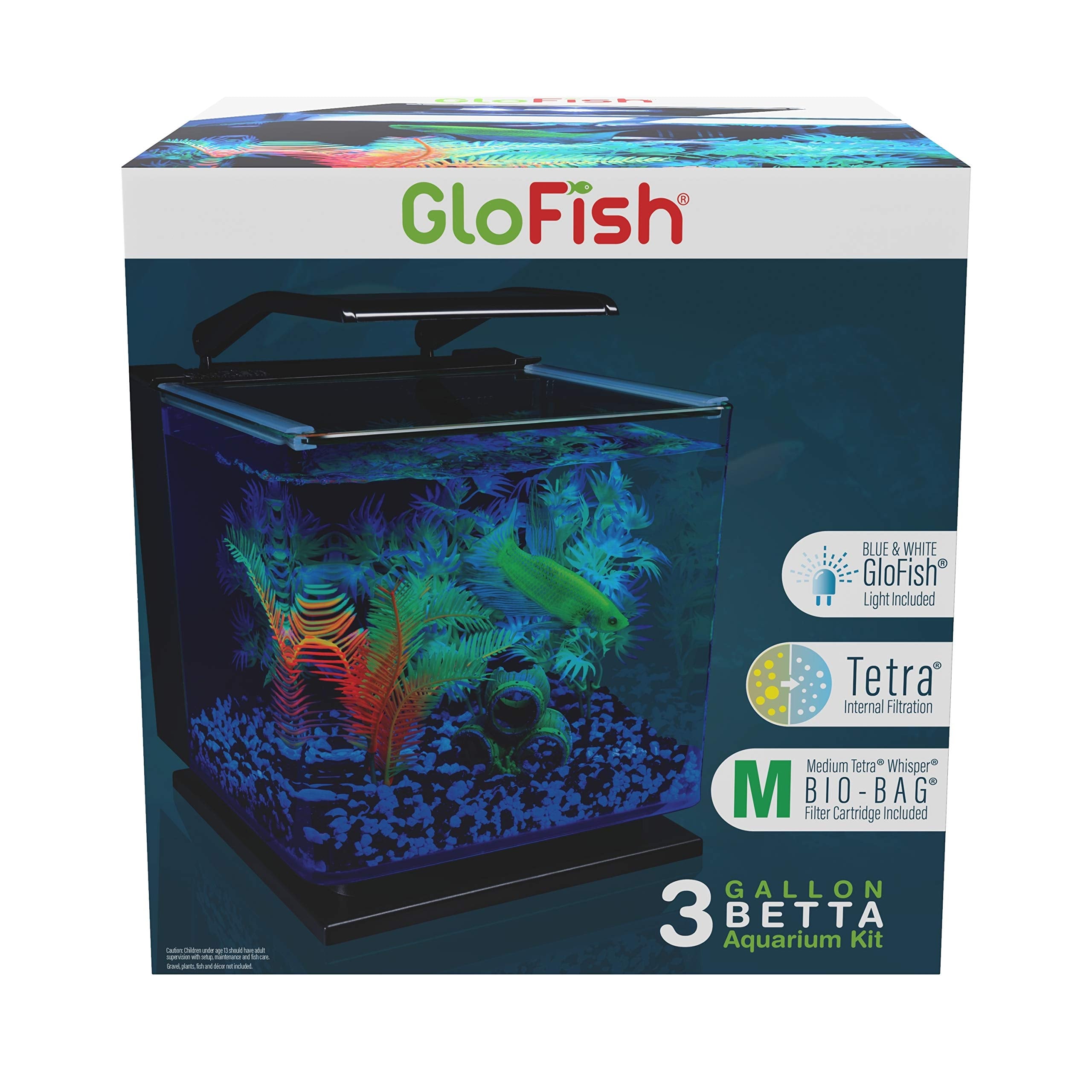 GloFish Betta Shadowbox Kit: iluminación LED de dos modos para crear ambiente nocturno o diurno.