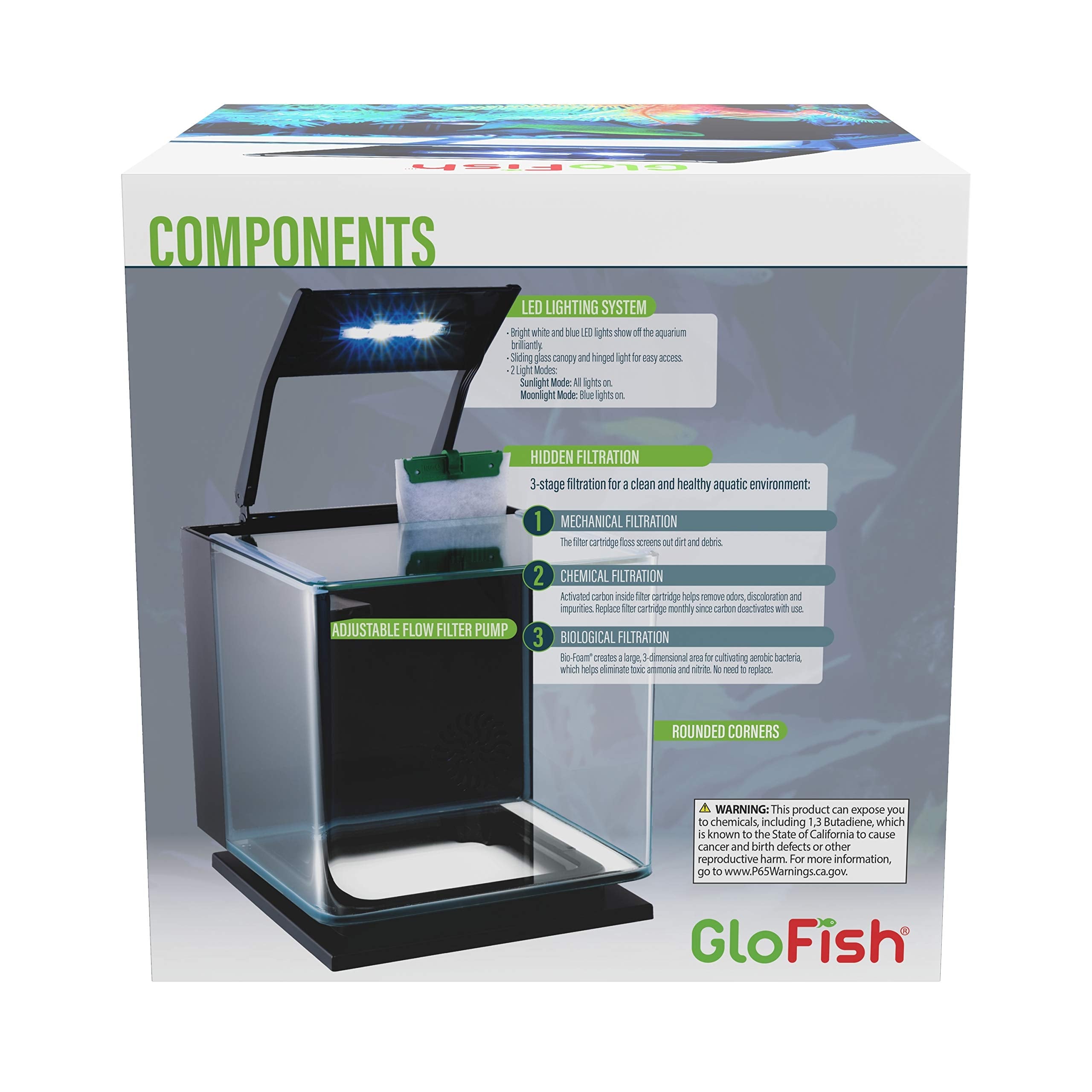 GloFish Betta Shadowbox Kit: filtracion de tres etapas mantiene el agua clara para bettas.