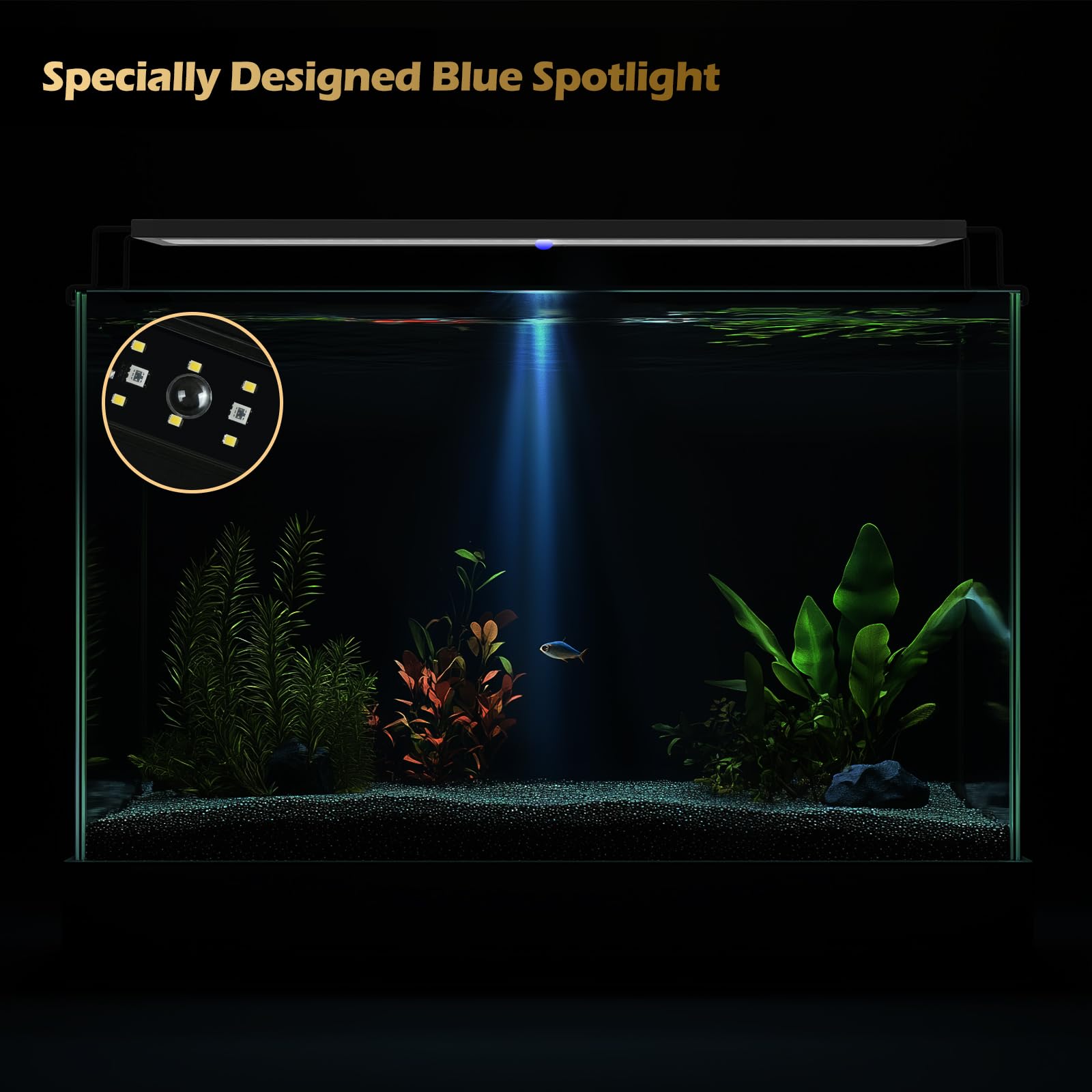 GLOWRIUM foco azul para acuarios plantados, efecto visual destacado.