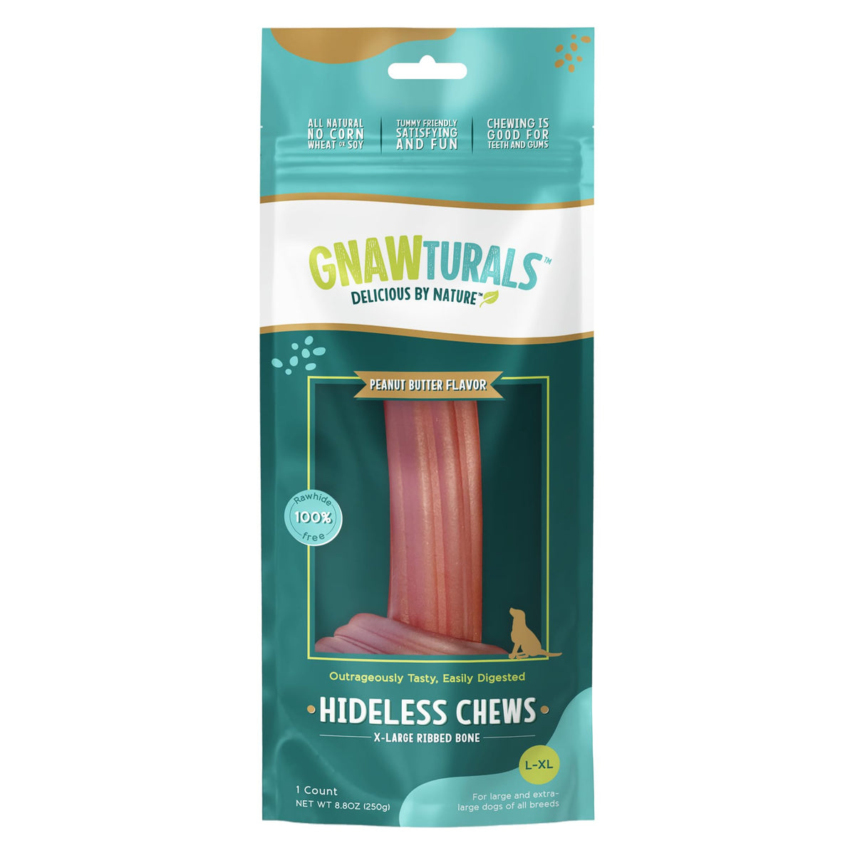Gnawturals Hueso estriado extragrande con mantequilla de cacahuate para masticar