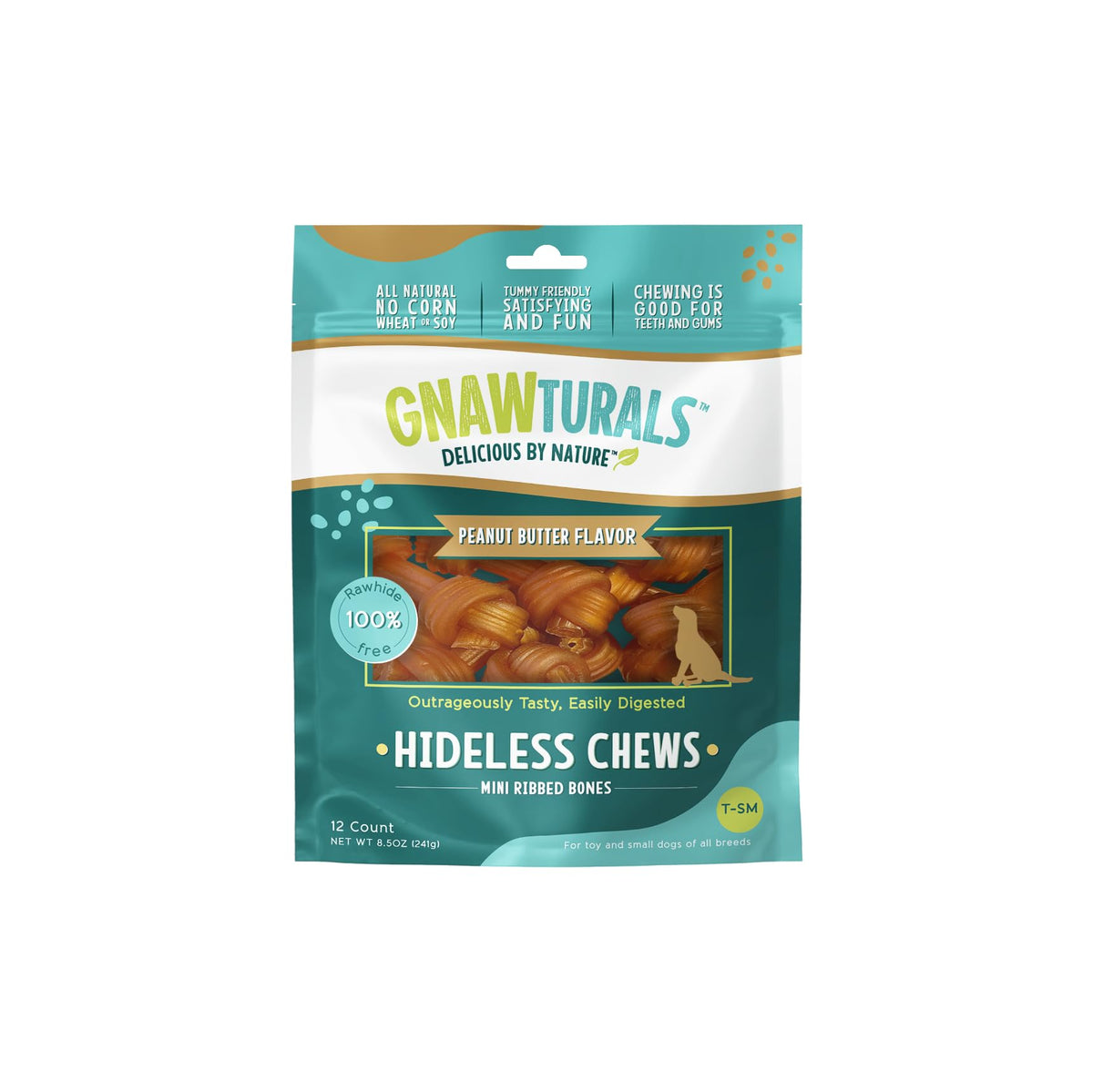 Gnawturals Huesos acanalados, textura atractiva para morder y limpieza dental suave.