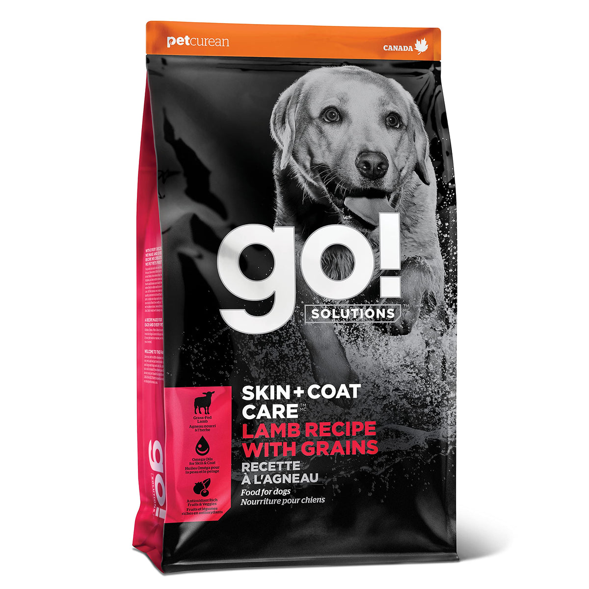 Go! Solutions croquetas de cordero para perros, frente de la bolsa de 22 libras, listas para alimentar.