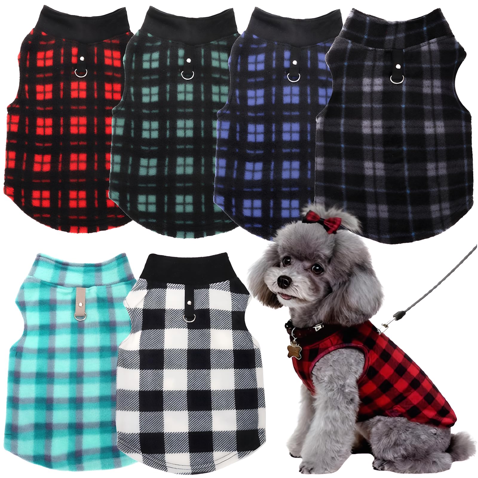 Goaste suéteres para perros, vista frontal con diseño a cuadros, ideal para mantener al animal cómodo en invierno.