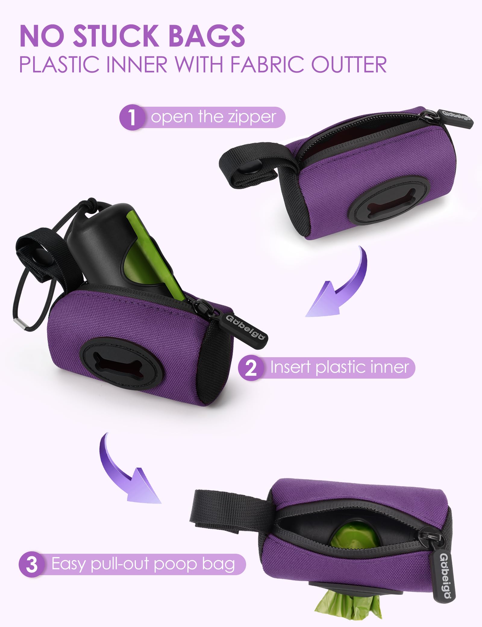 Gobeigo dispensador con acceso fácil para bolsos en paseos.