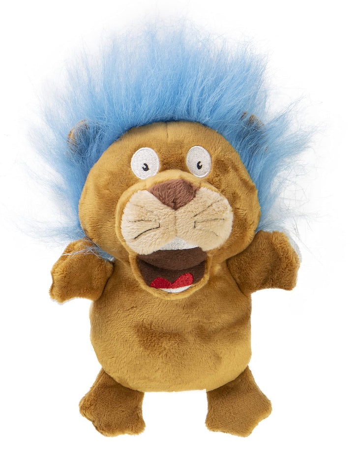 goDog Crazy Hairs León con silencioso chirrido, ideal para juego sin ruido.
