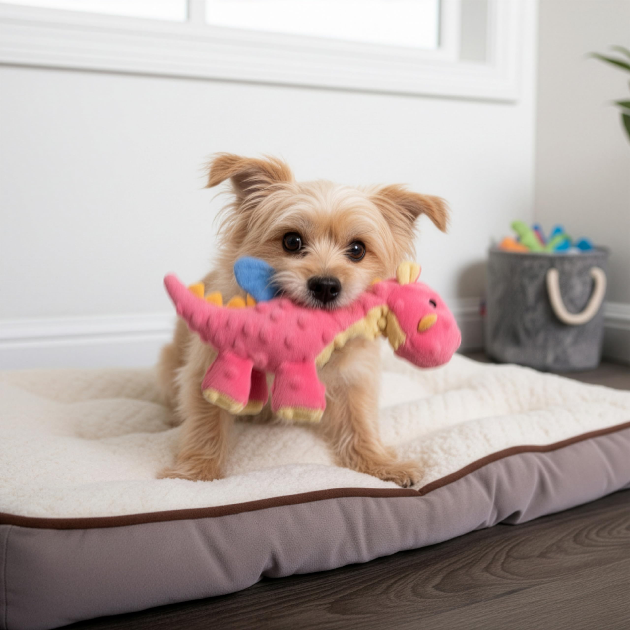 GoDog dragones-peluche-chirrido-integrado coral pequeño, anima el juego espontáneo.