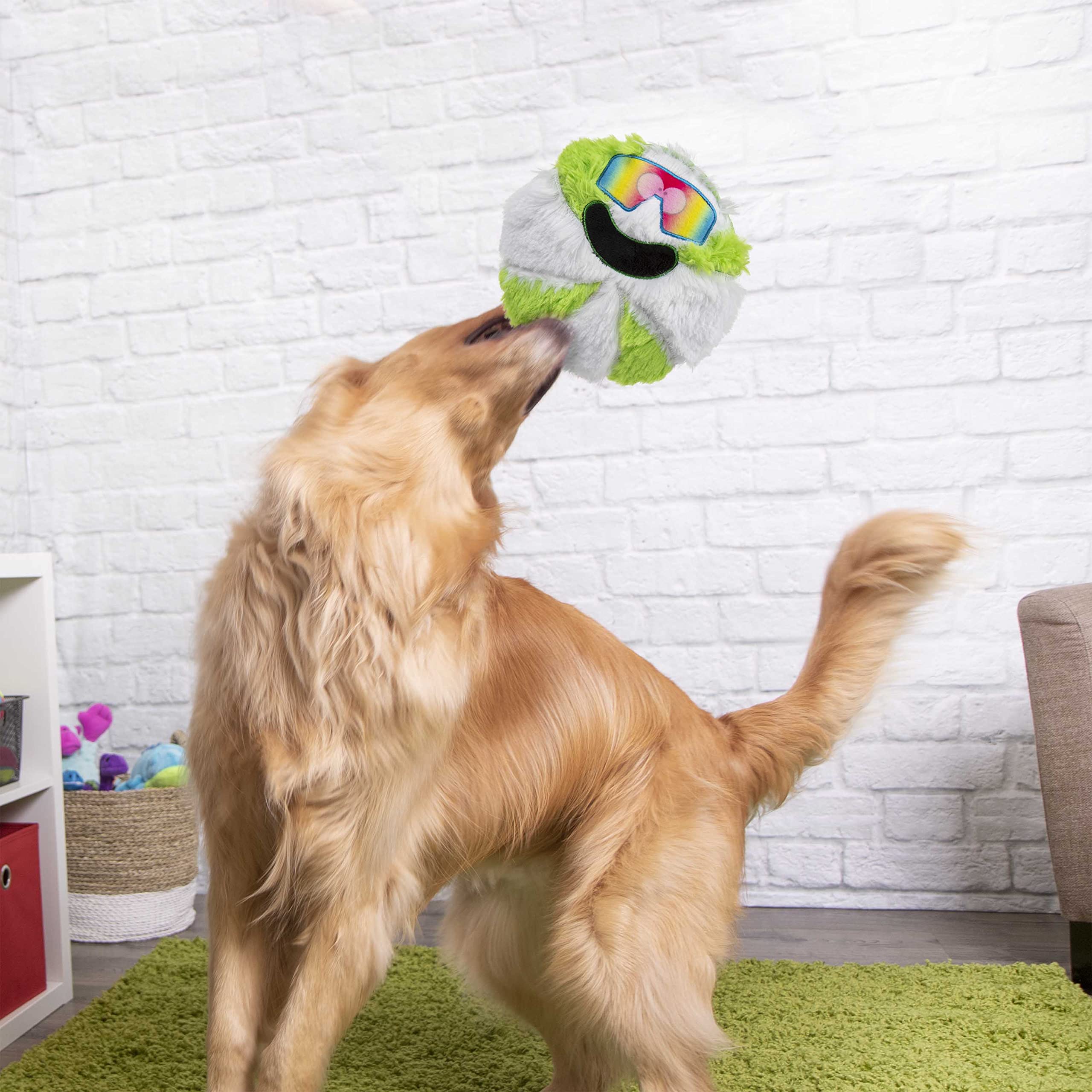 goDog Juguete TPE y peluche texturizado, verde y blanco para masticación