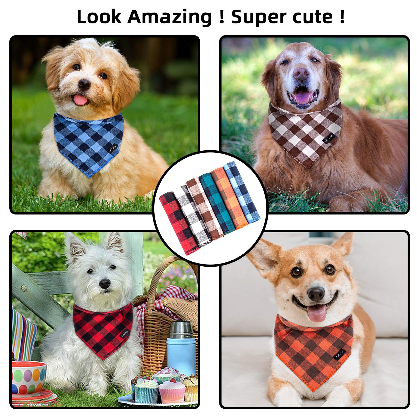 Bandana para perro Gofshy en cuadros azules, suave y cómoda