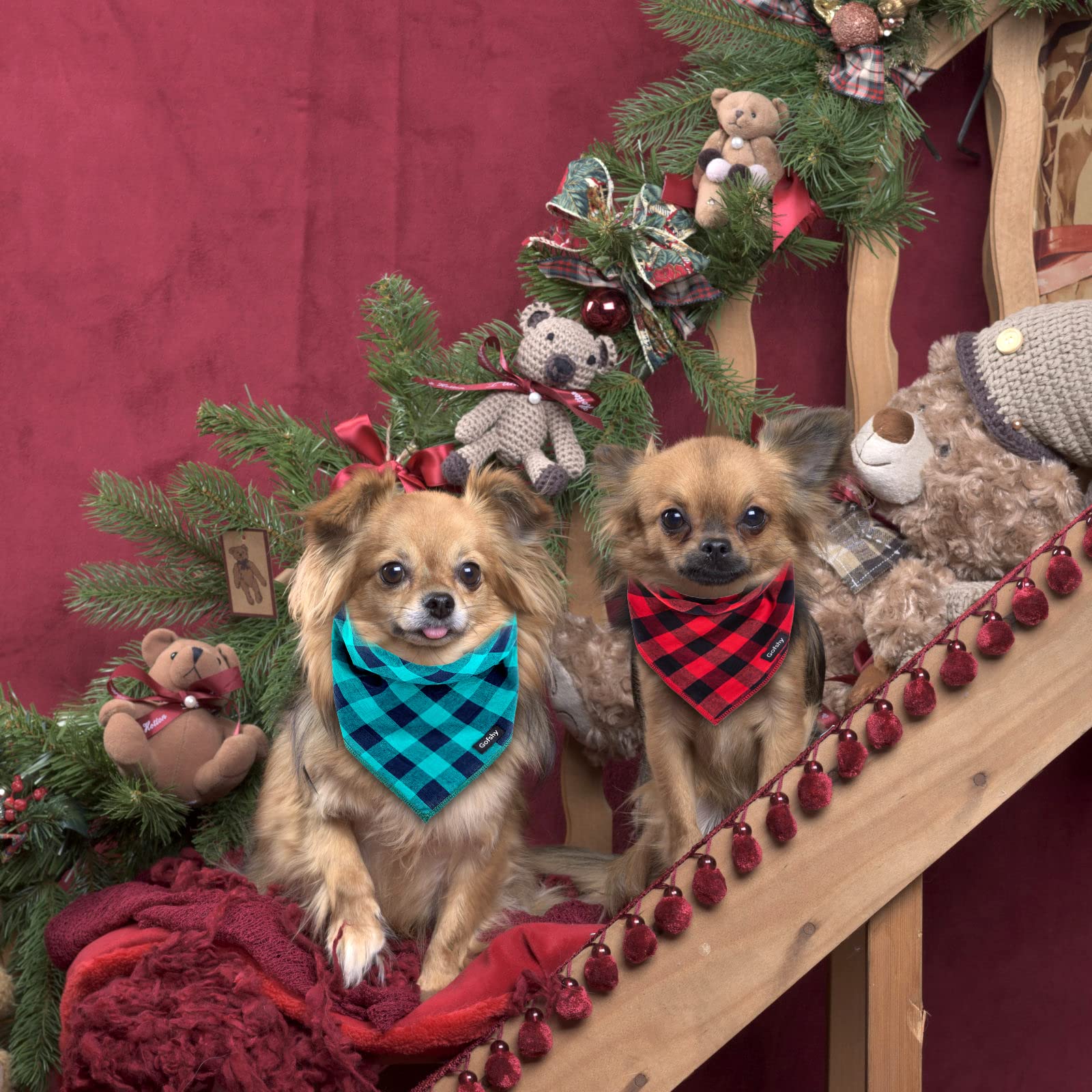 Bandana para perro Gofshy en cuadros marrones, combinación versátil para cualquier ocasión
