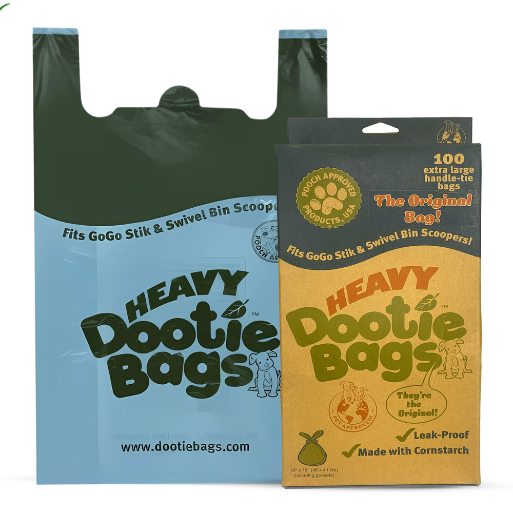 Bolsas pesadas GoGo Stik con dispensador para uso rápido y limpio.