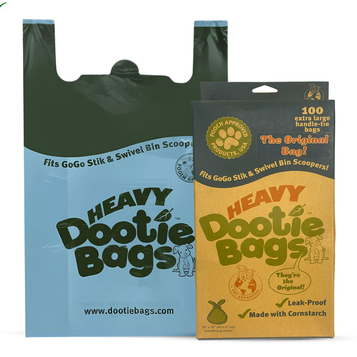Bolsas pesadas GoGo Stik con dispensador para uso rápido y limpio.