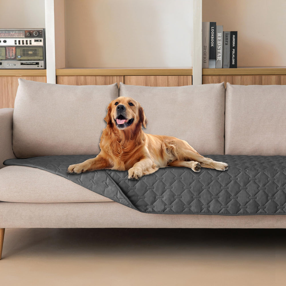 gogobunny manta impermeable gris oscura sobre sofá protege muebles contra arañazos.