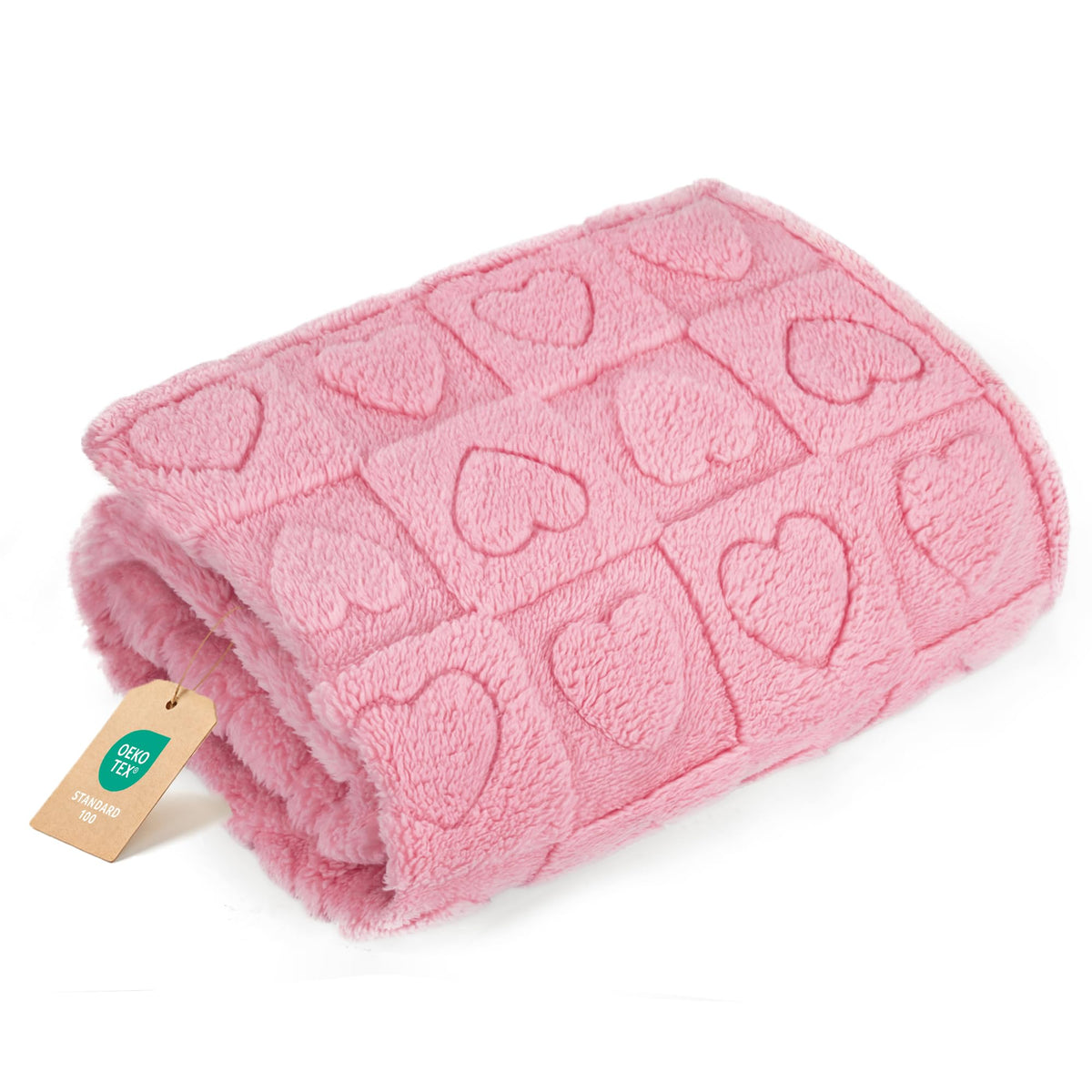 Manta gogobunny rosa con peluche calmante para mascotas, ideal para acurrucarse.
