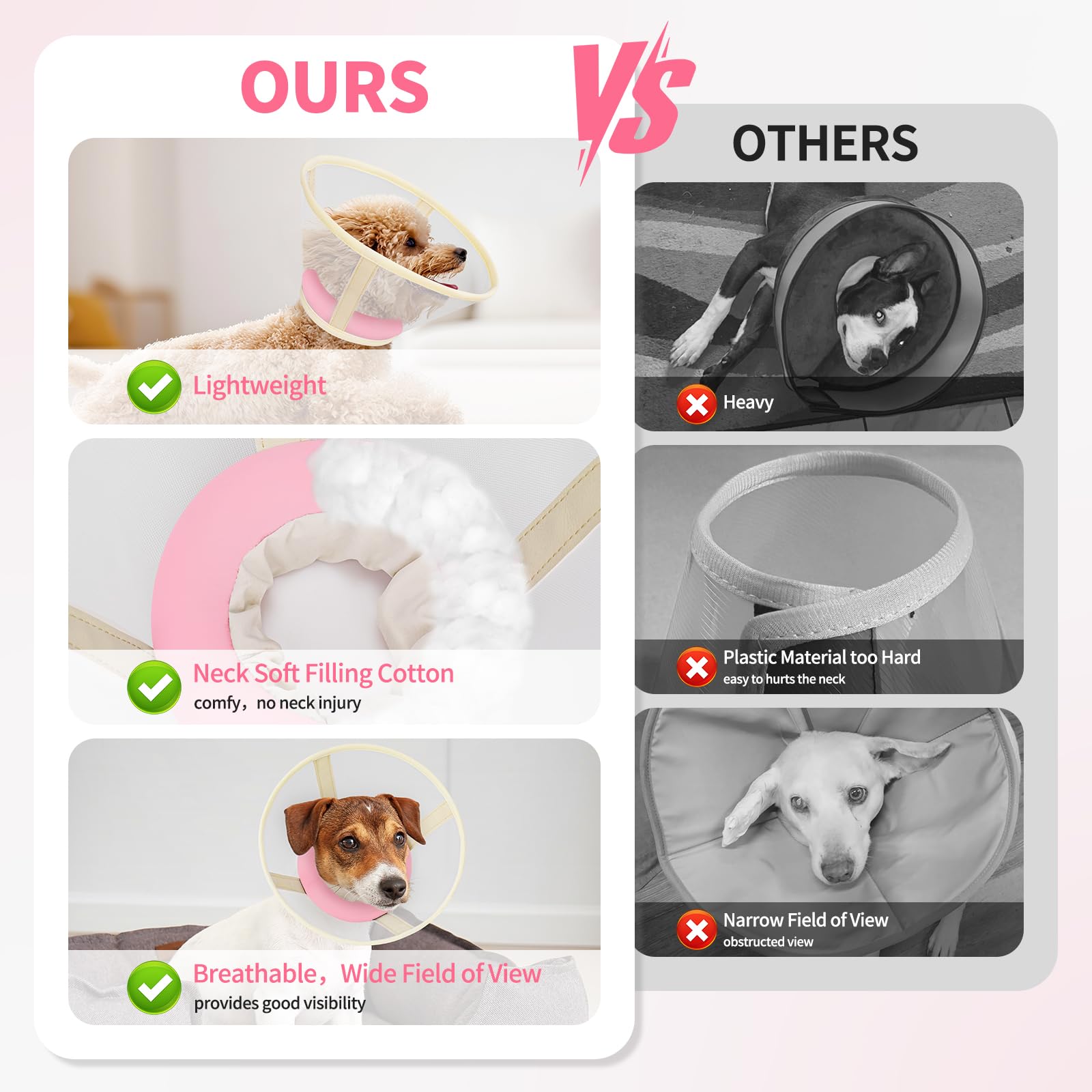 GoGoPaw collar cono suave rosa con diseño agradable para uso posoperatorio
