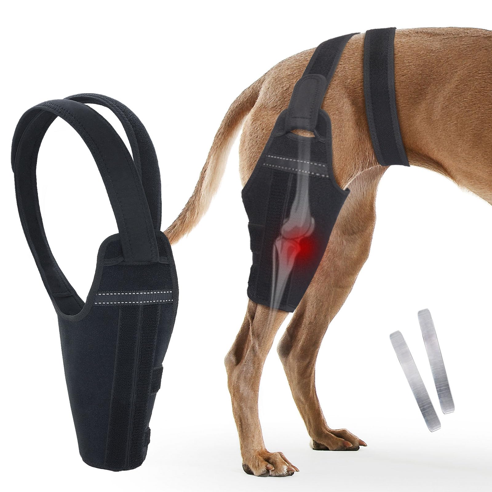 GoGoPaw rodillera con ajuste de correas para soporte estable durante la recuperación.
