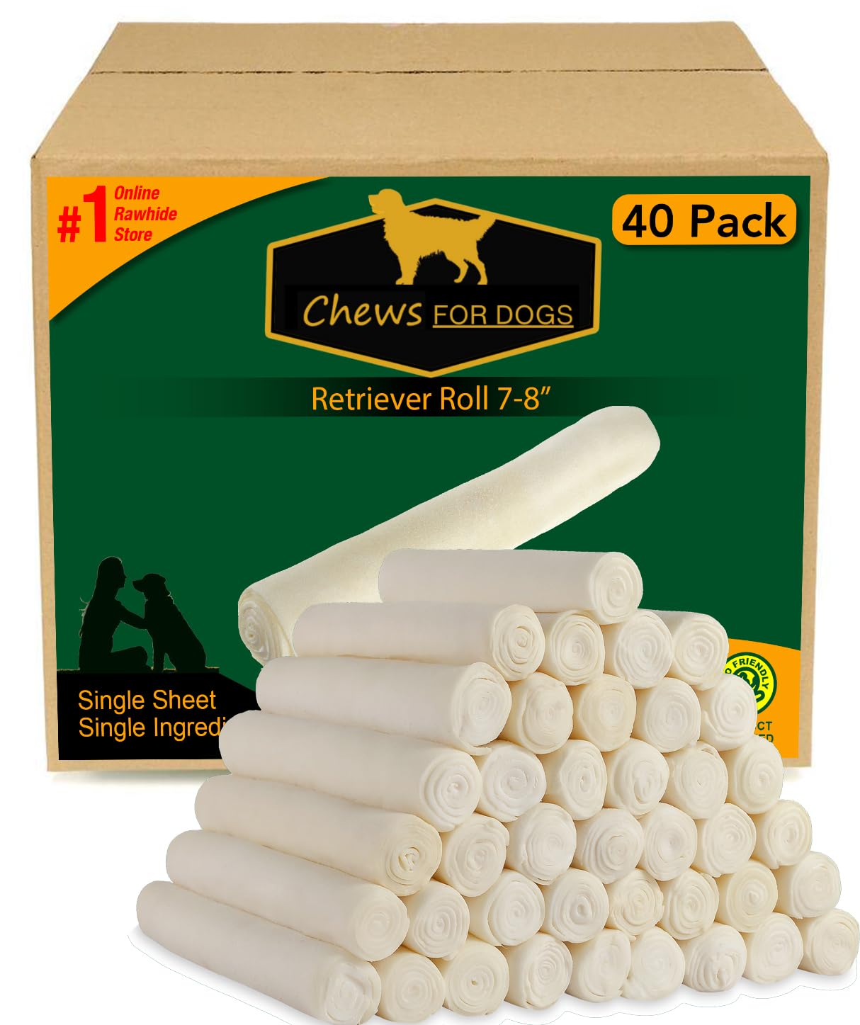 GOLDEN Chews rollo retriever extra grueso, 40-pack, ideal para masticación prolongada.