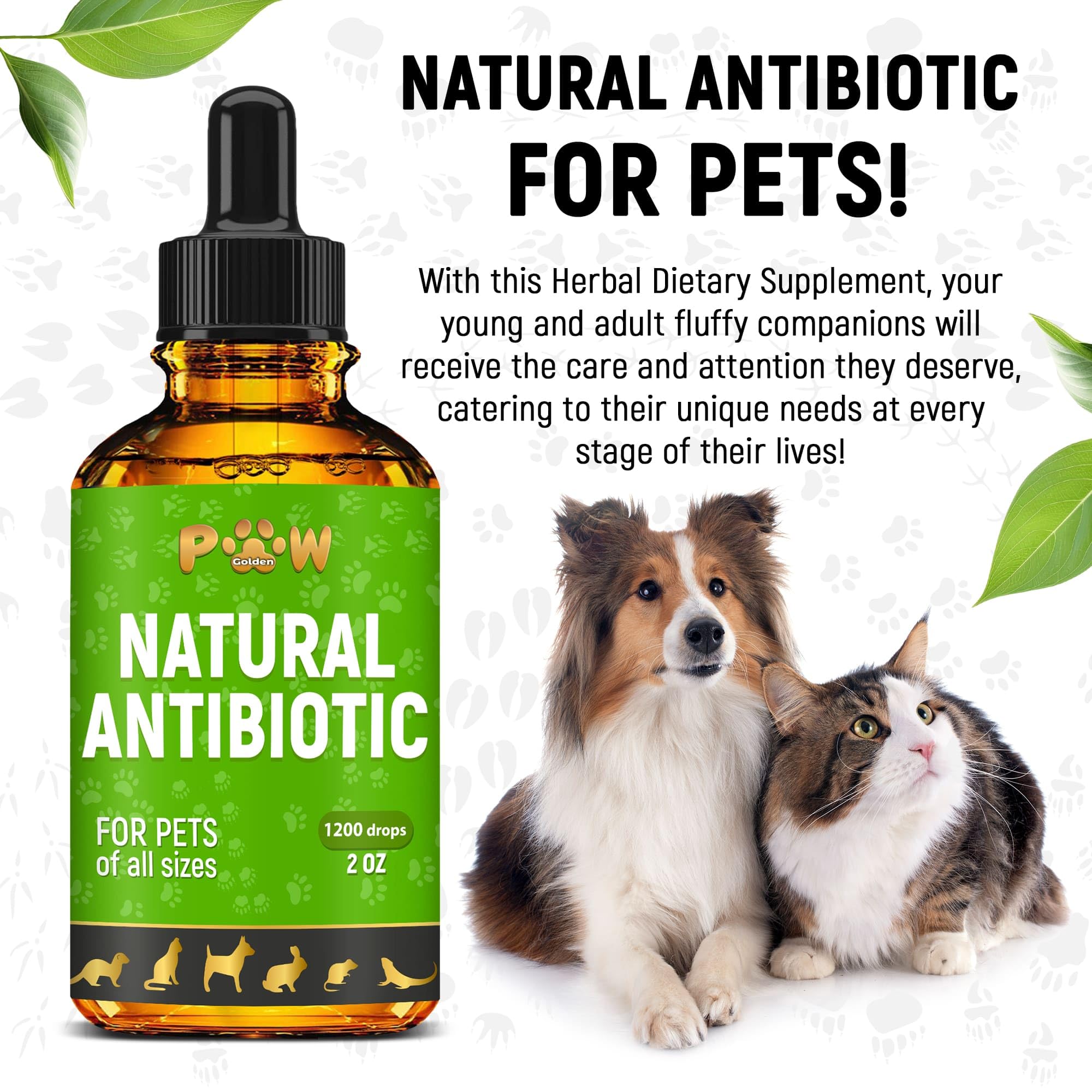 Golden Paw gotas para mezclar en agua, uso práctico para mascotas.