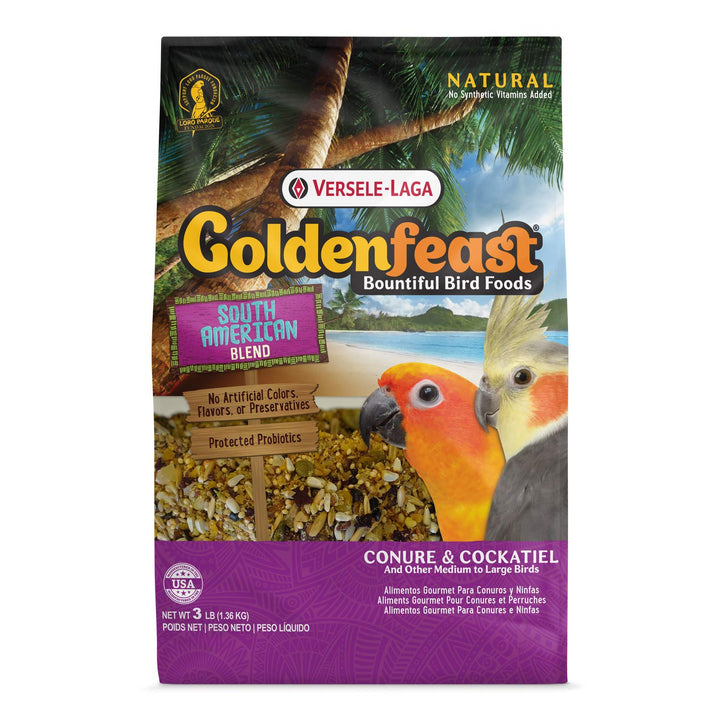 Goldenfeast VL Mezcla Sudamericana, bolsa de 3 libras, alimento balanceado para aves.
