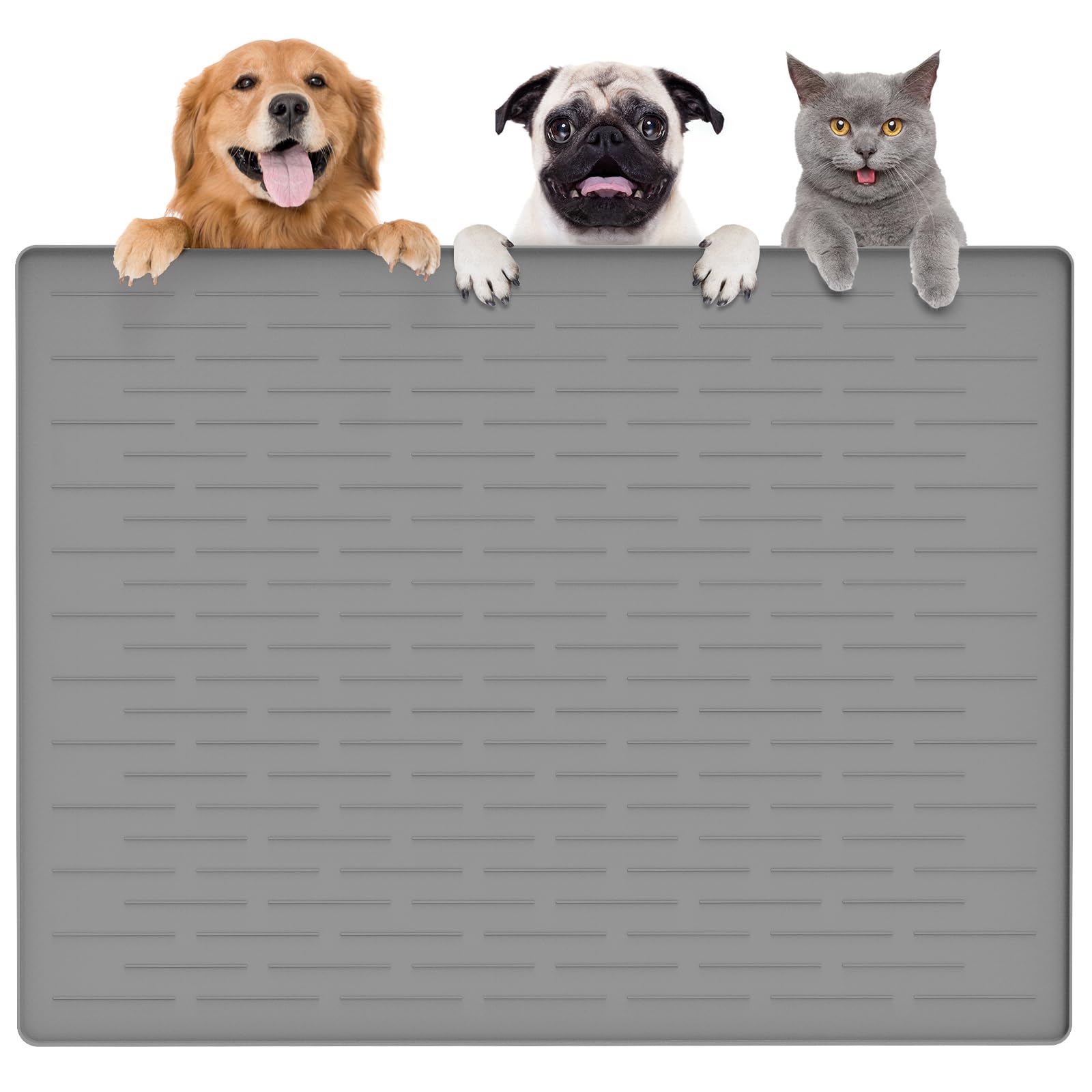 Goldleaf alfombra de alimentación grande para perros y gatos con borde elevado.