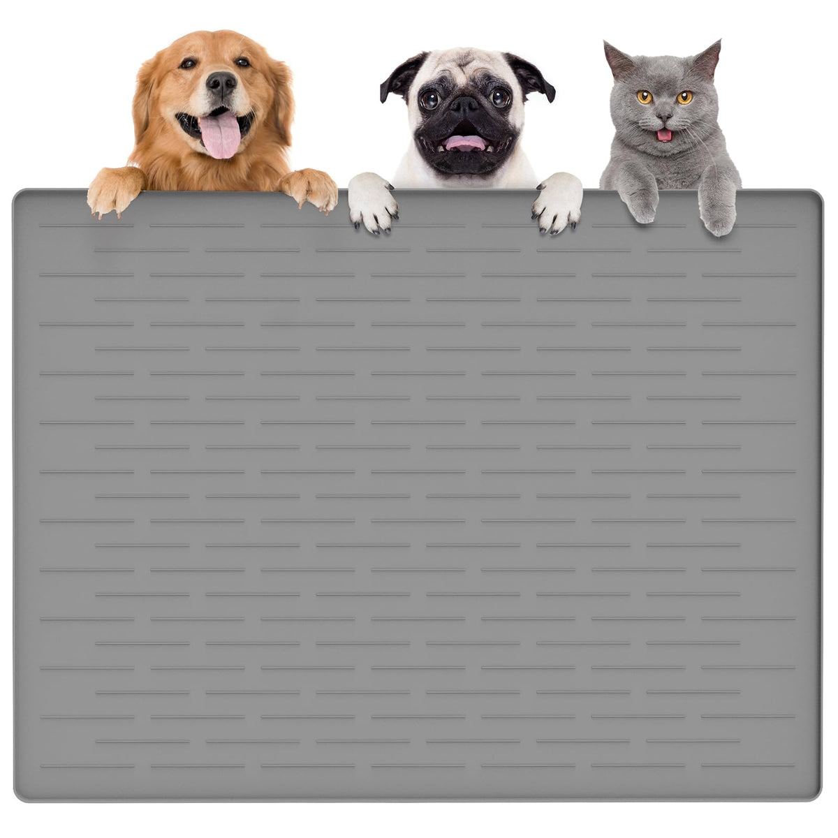 Goldleaf alfombra de alimentación grande para perros y gatos con borde elevado.