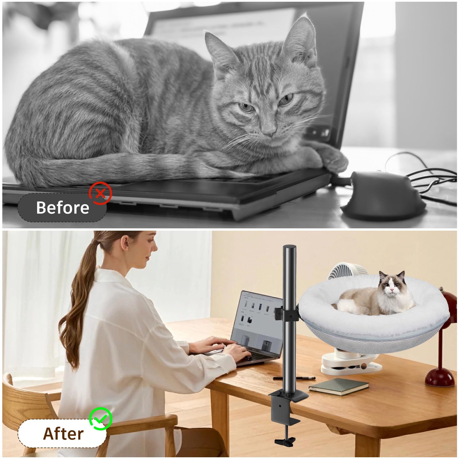 Gomyrod cama para gato en escritorio con ajuste de altura.