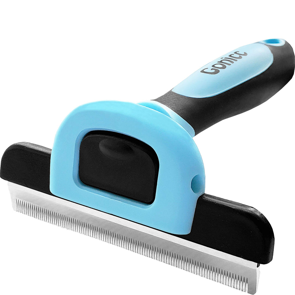 Gonicc PDT-1001, cepillo deslanador para mascotas azul, reduce el desprendimiento y cuida la piel.