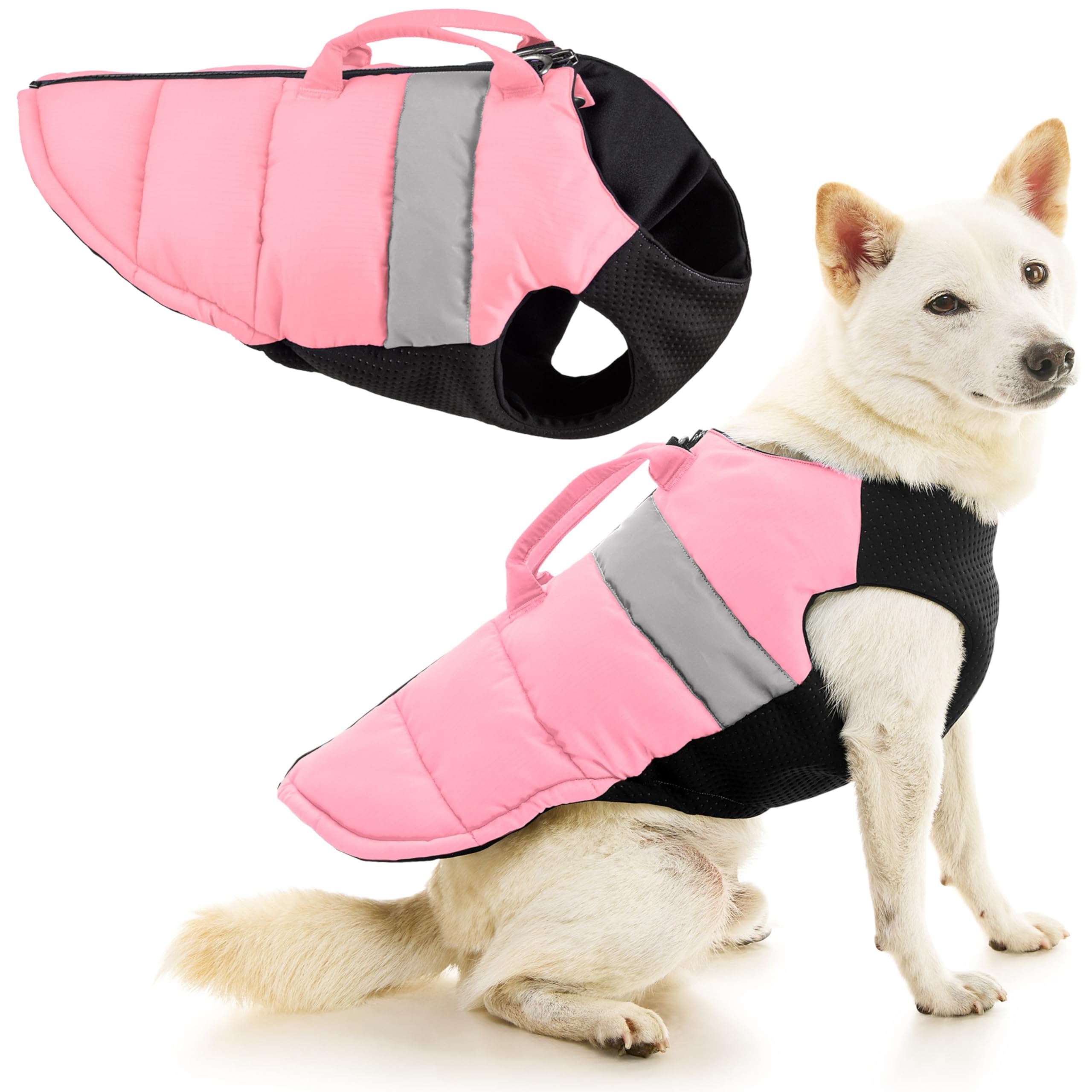 Arnés Gooby de chaleco acolchado rosa talla XS con asa para levantar al perro