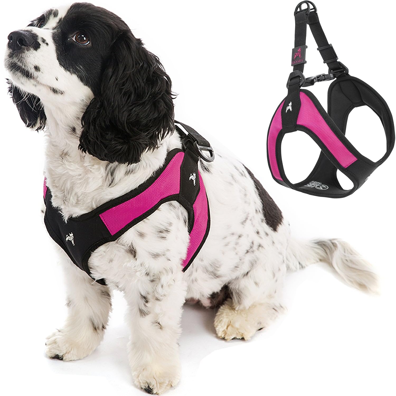 Gooby Escape Free Easy Fit rosa fucsia, arnés cómodo para paseos sin tirones.