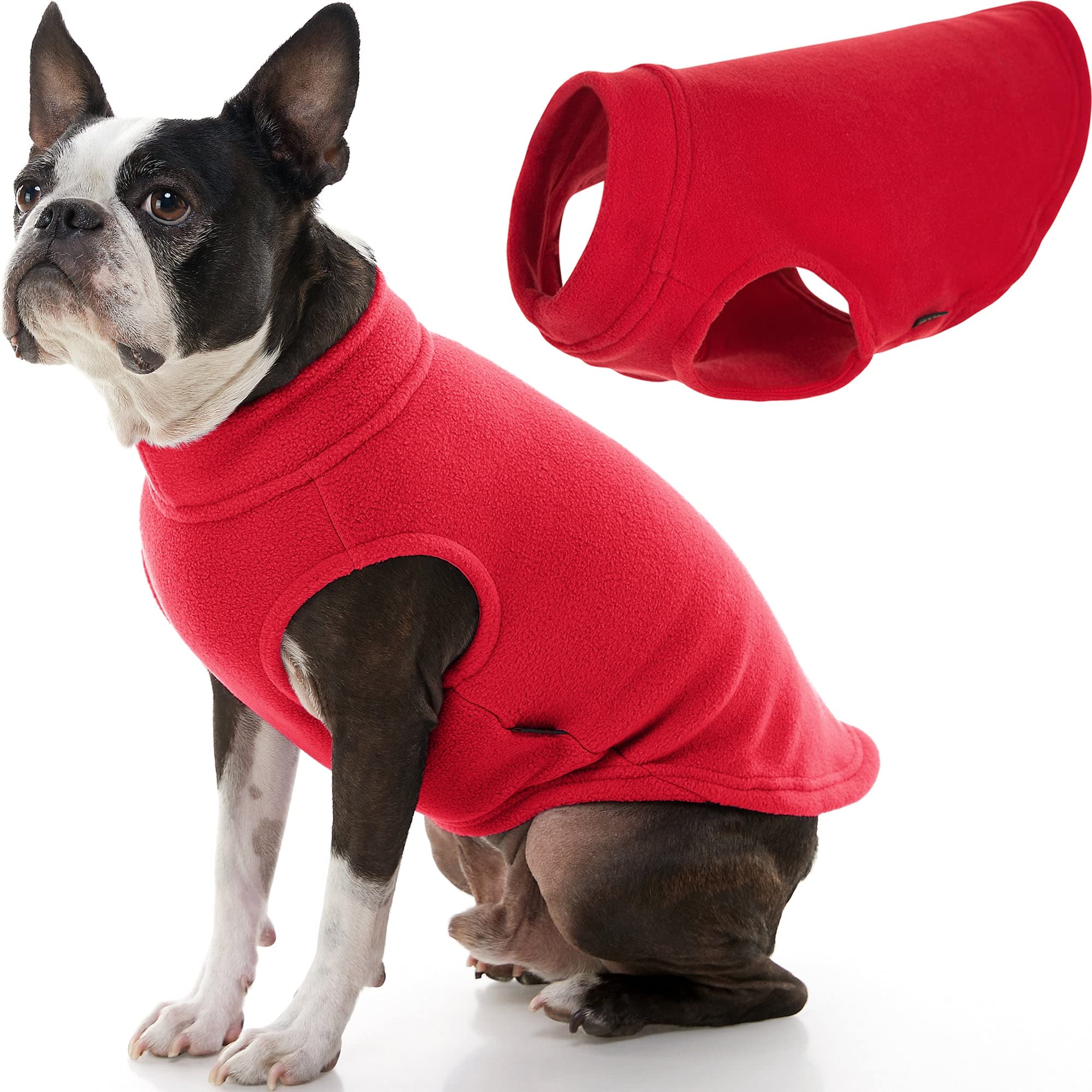 Gooby chaleco fleece extensible para perro rojo, confort durante paseos fríos