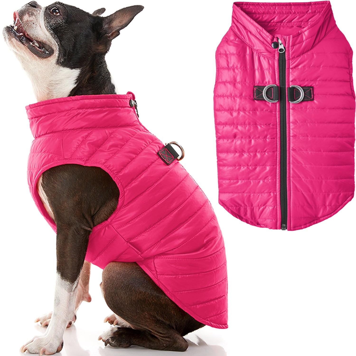 Gooby chaleco puffer para perro rosa mediano en uso cómodo y ligero en climas frescos