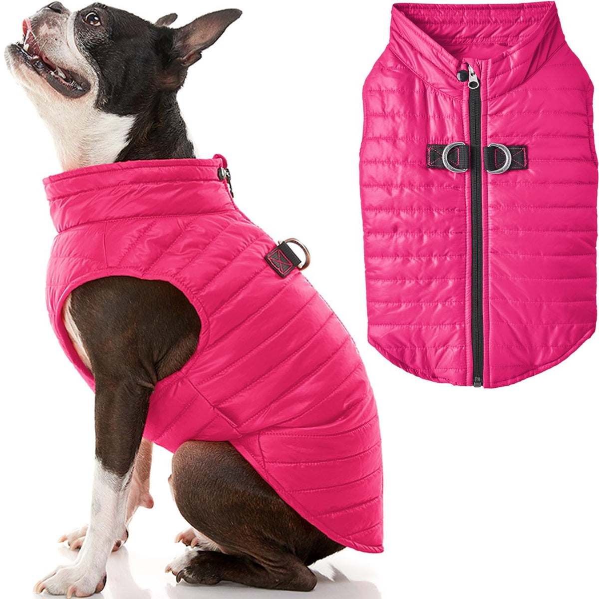 Gooby chaleco puffer para perro rosa mediano en uso cómodo y ligero en climas frescos
