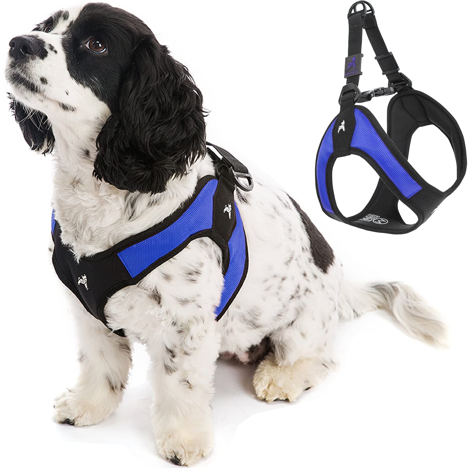 Gooby arnés azul para perro pequeño, ajuste cómodo que previene que el perro huya.