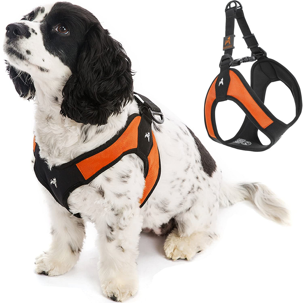 Gooby Escape Free Easy Fit arnés naranja frente, paseos sin tirones