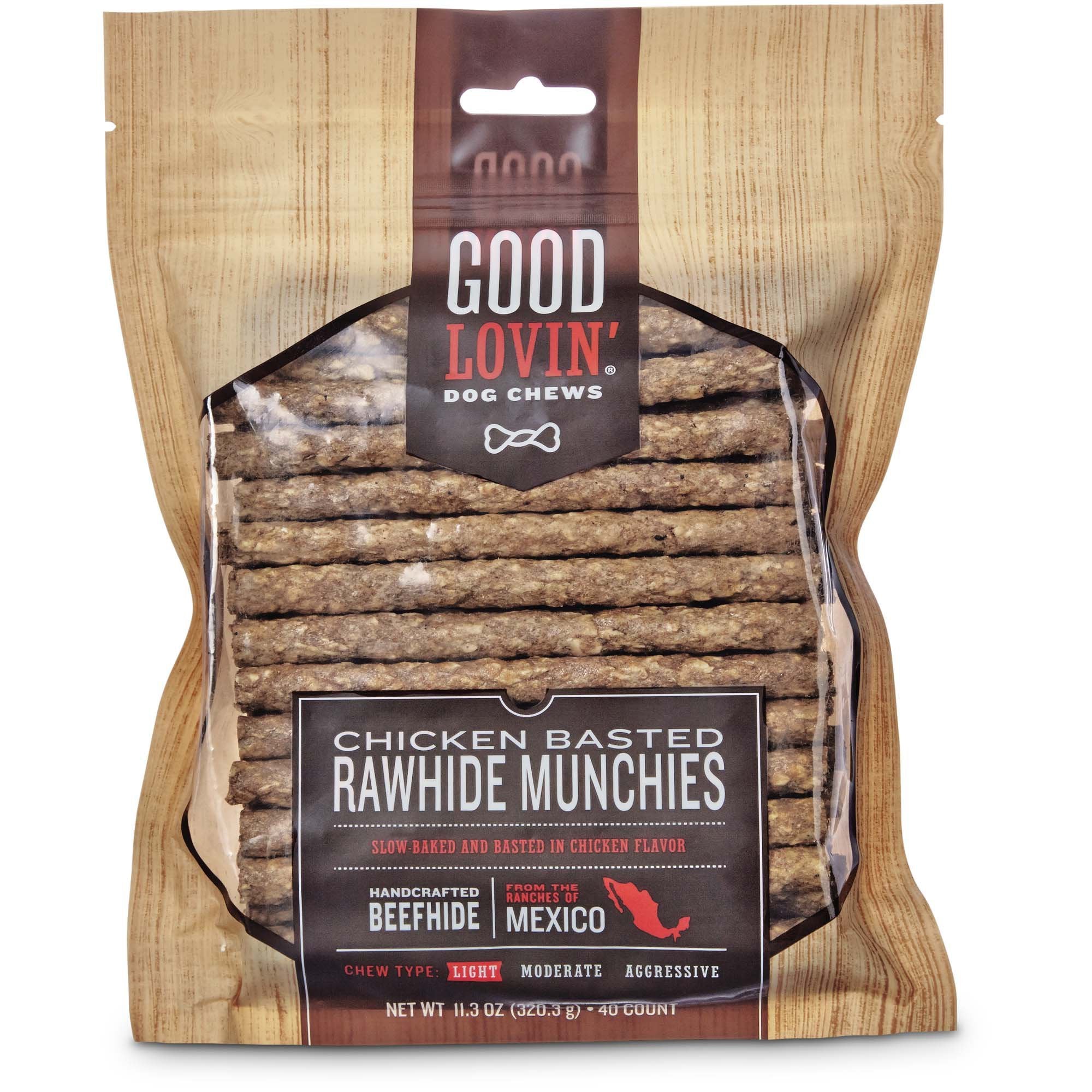 Good Lovin' masticables de cuero crudo de res bañado en pollo, 40 piezas para masticar