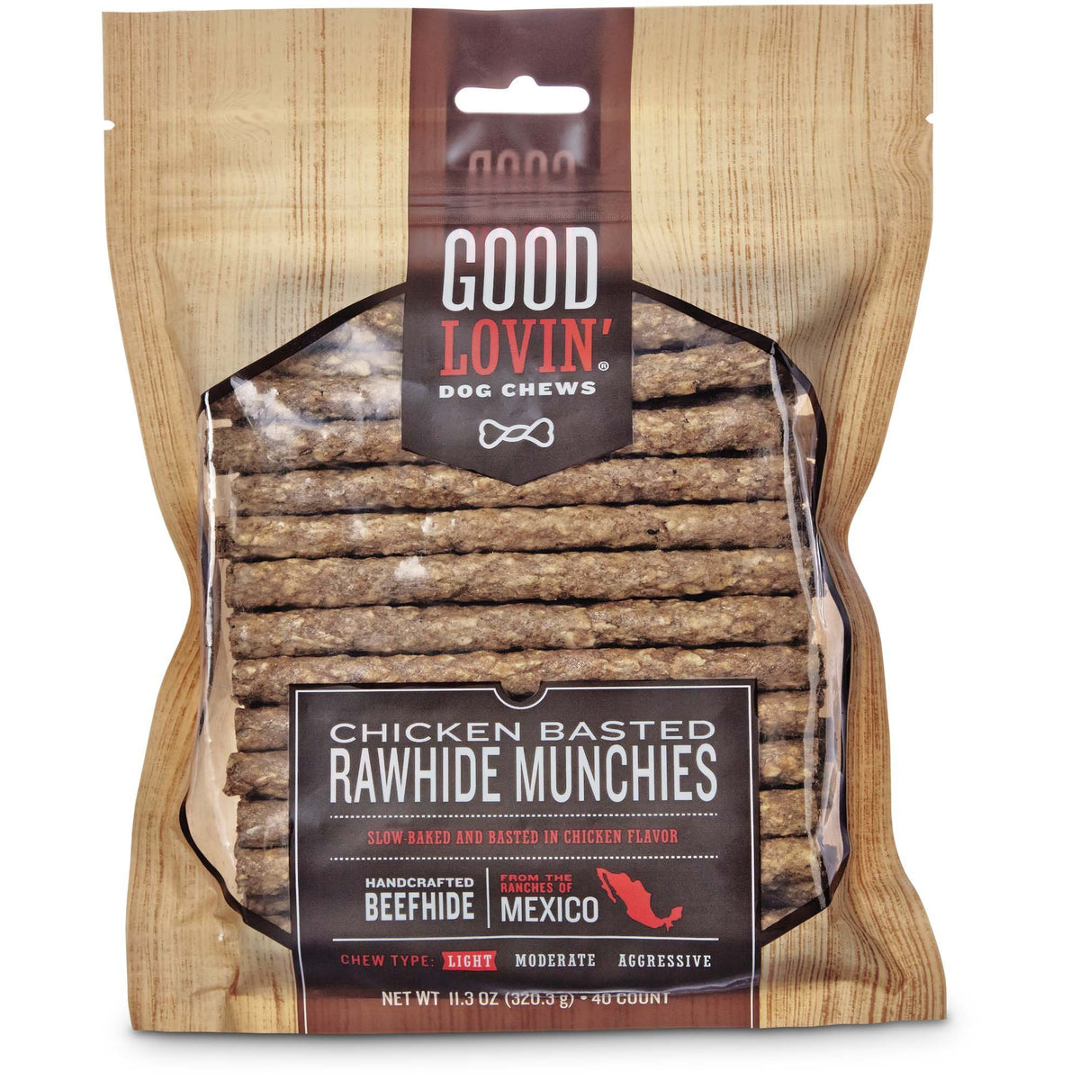 Good Lovin' masticables de cuero crudo de res bañado en pollo, 40 piezas para masticar
