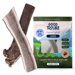 Good Trouble astas de alce divididas, dos piezas, mordida robusta para perros grandes