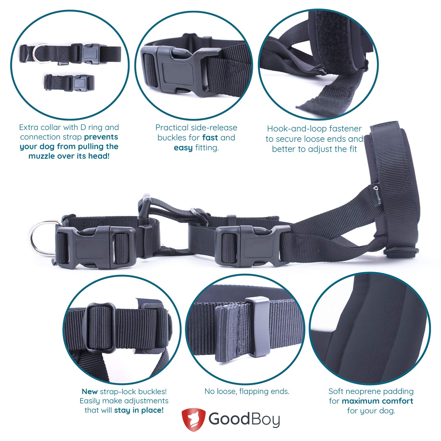 GoodBoy Gentle Muzzle Guard deslizadores de alta calidad para un ajuste estable.